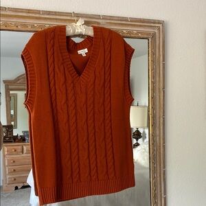 Olivia Sky Orange V-Neck Cable Knit Sweater Vest